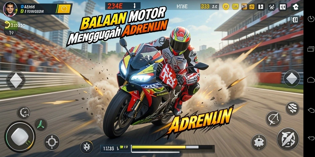 Tampilan gameplay menarik dari 234E dengan balapan motor yang sengit.