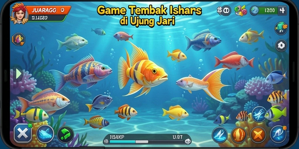 Tampilan gameplay JUARAGO saat menembak ikan yang beragam.