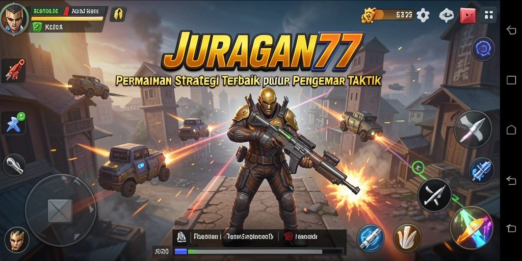 Tampilan menyerukan aksi seru dalam gameplay strategi JURAGAN77.