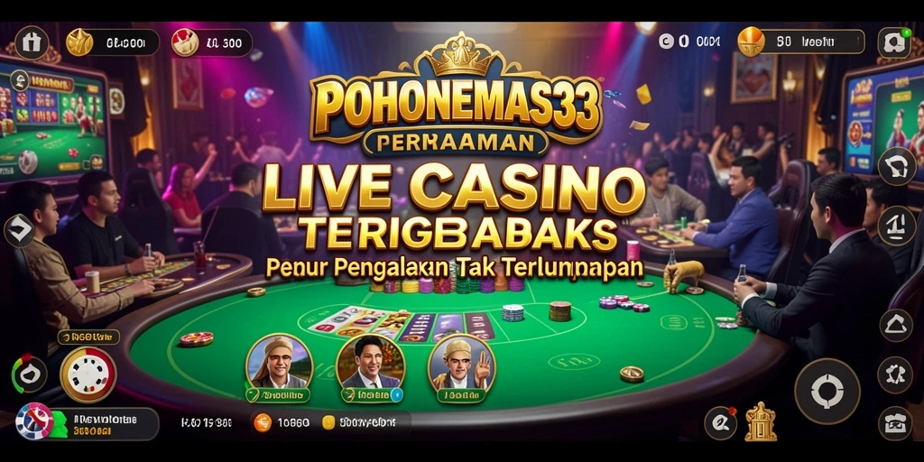 Tampilan gameplay seru dari POHONEMAS33 dengan dealer langsung dan suasana kasino.