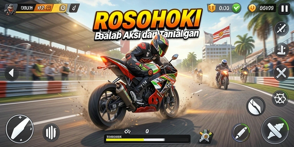 Tampilan aksi balap motor yang mendebarkan dalam ROSOHOKI.